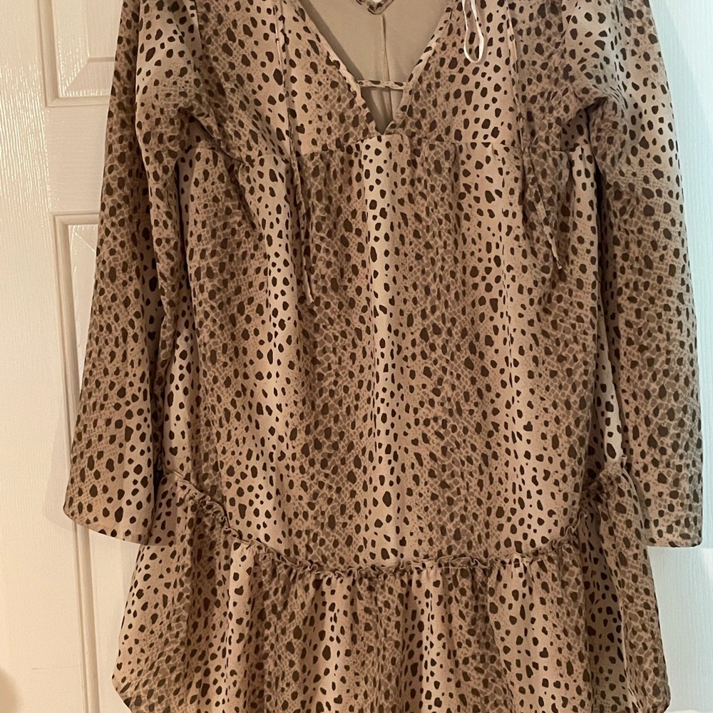 Altar'd State  Dress with Spotted Pattern - Tan and Brown XS BOHO ANIMAL PRINT